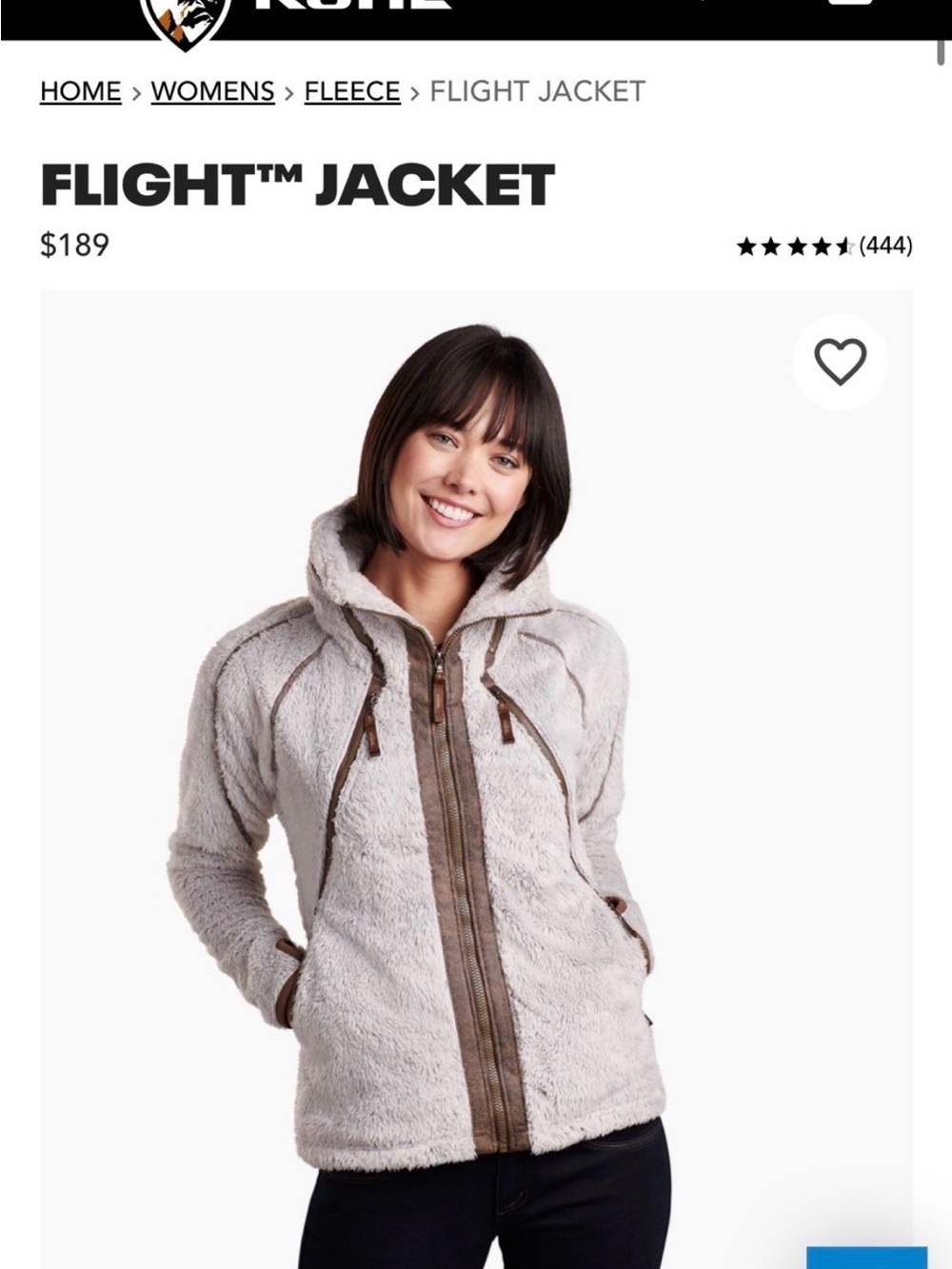 Kuhl Flight™ Teddy Jacket in Light Gray with Brown Trim